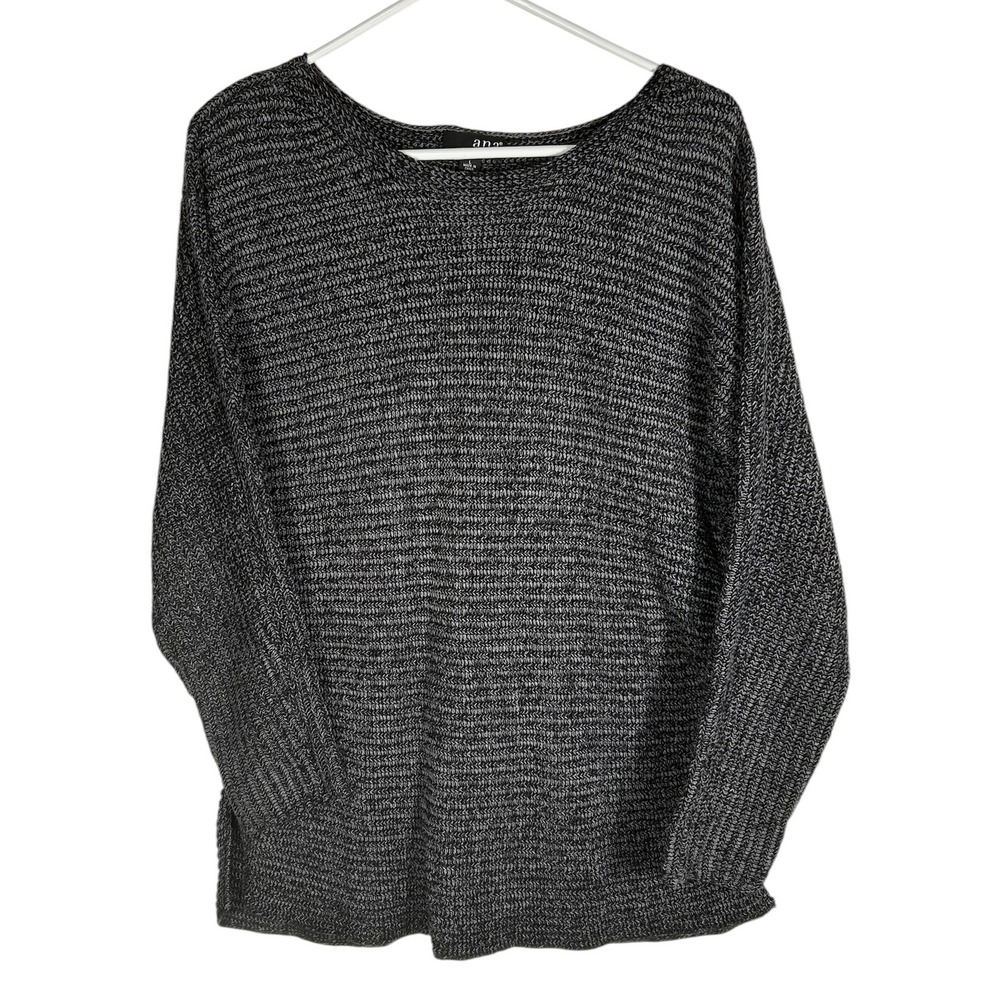 ana‎ A New Approach Womens Large Black White Marled Textured Knit Sweater Slits